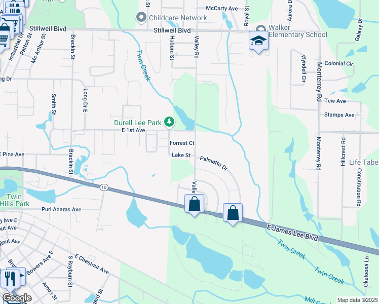 map of restaurants, bars, coffee shops, grocery stores, and more near 512 Candlewood Lane in Crestview