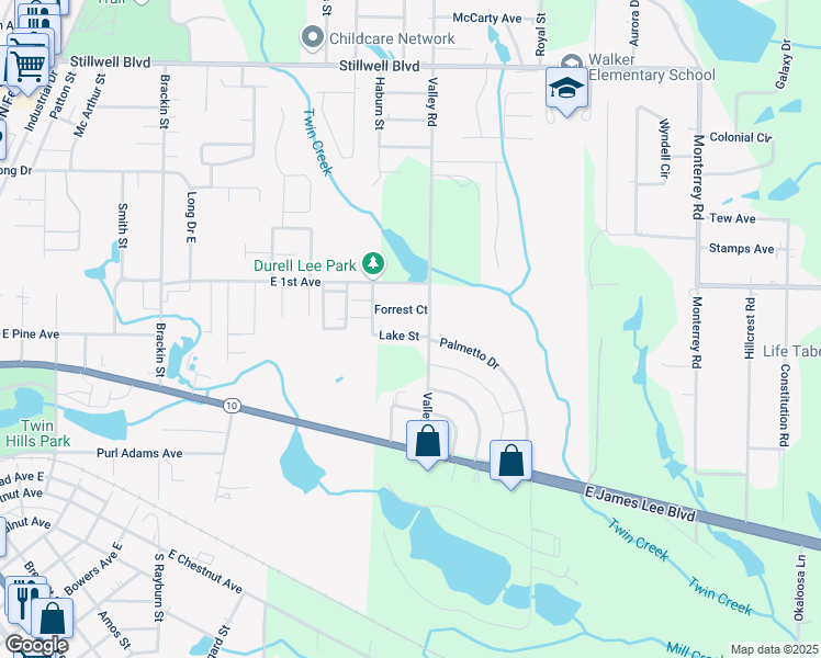 map of restaurants, bars, coffee shops, grocery stores, and more near 512 Candlewood Lane in Crestview