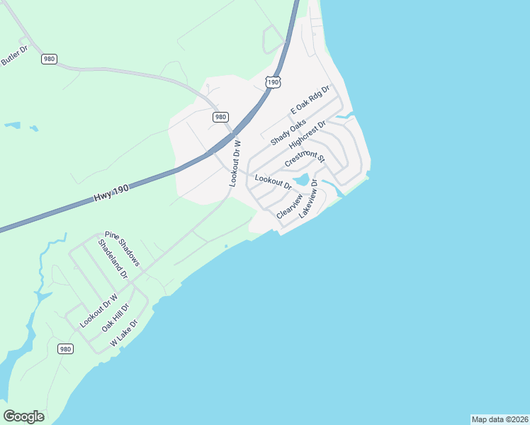 map of restaurants, bars, coffee shops, grocery stores, and more near 110 North Shady Oaks Drive in Point Blank