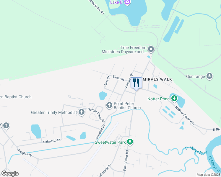 map of restaurants, bars, coffee shops, grocery stores, and more near 107 June Street in St. Marys