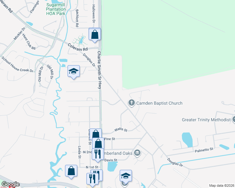 map of restaurants, bars, coffee shops, grocery stores, and more near 1012 Charlie Smith Sr Highway in St. Marys