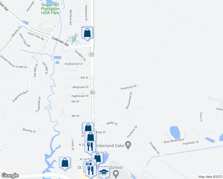 map of restaurants, bars, coffee shops, grocery stores, and more near 595 Douglas Drive in Saint Marys