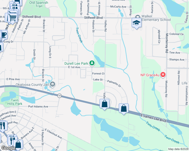 map of restaurants, bars, coffee shops, grocery stores, and more near 118 Lake Street in Crestview