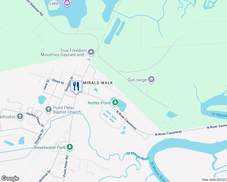 map of restaurants, bars, coffee shops, grocery stores, and more near 417 Admiral's Walk Drive in Saint Marys