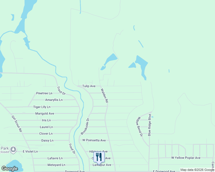 map of restaurants, bars, coffee shops, grocery stores, and more near Tulip Avenue in Walton County
