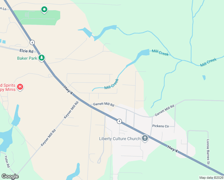 map of restaurants, bars, coffee shops, grocery stores, and more near Kais Street in Baker