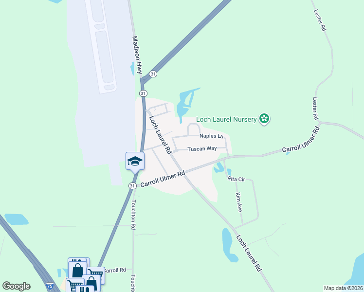 map of restaurants, bars, coffee shops, grocery stores, and more near 2531 Tuscan Way in Valdosta