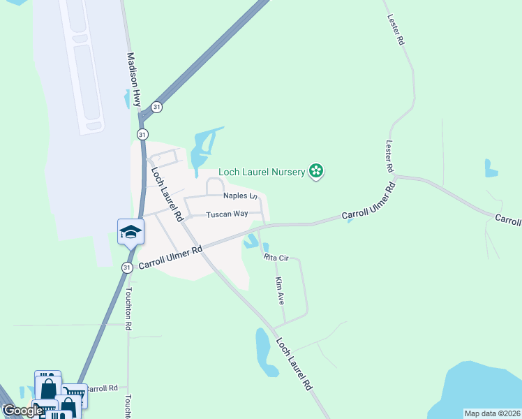 map of restaurants, bars, coffee shops, grocery stores, and more near 2644 Naples Lane in Valdosta