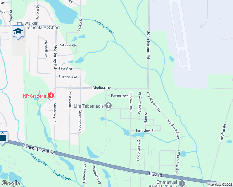 map of restaurants, bars, coffee shops, grocery stores, and more near 3147 Forrest Avenue in Crestview