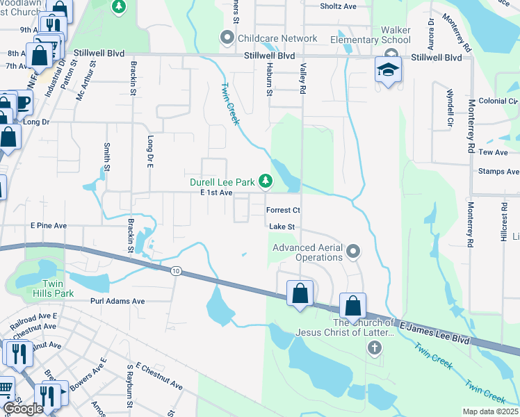 map of restaurants, bars, coffee shops, grocery stores, and more near 120 Lake Street in Crestview