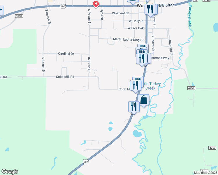 map of restaurants, bars, coffee shops, grocery stores, and more near 126 Cobb Mill Road in Woodville