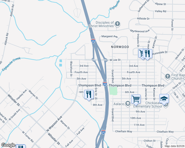 map of restaurants, bars, coffee shops, grocery stores, and more near 457 4th Avenue in Chickasaw