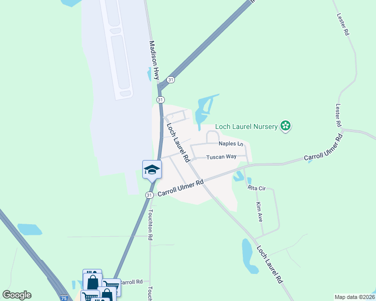 map of restaurants, bars, coffee shops, grocery stores, and more near 2527 Naples Lane in Valdosta