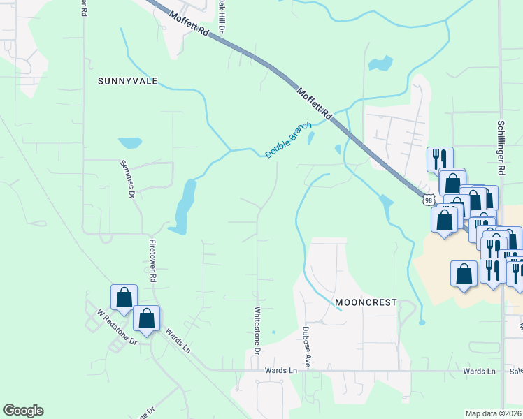 map of restaurants, bars, coffee shops, grocery stores, and more near 8400 Whitestone Place in Semmes