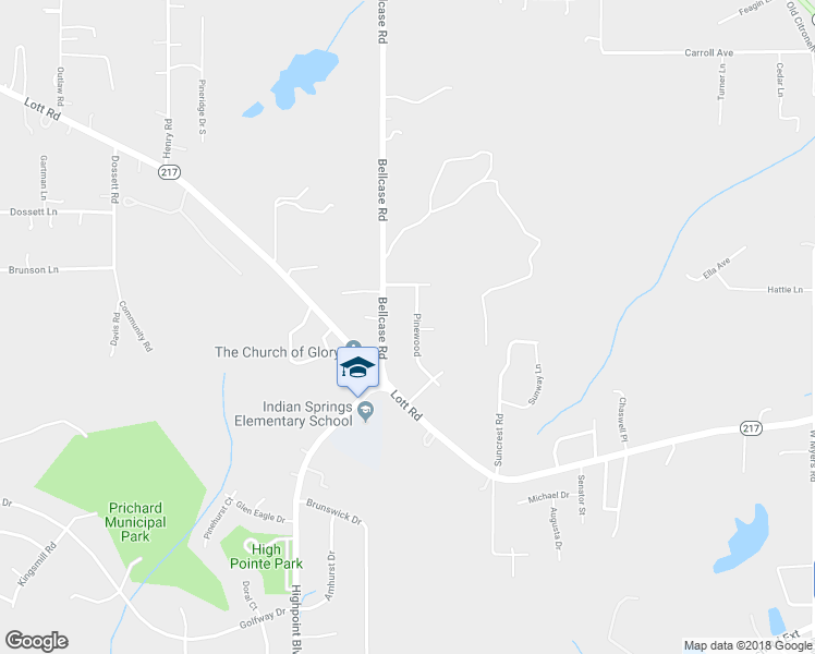 map of restaurants, bars, coffee shops, grocery stores, and more near 3703 Pinewood in Prichard