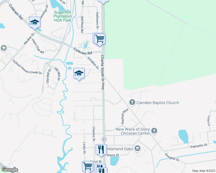 map of restaurants, bars, coffee shops, grocery stores, and more near 1012 Charlie Smith Sr Highway in St. Marys