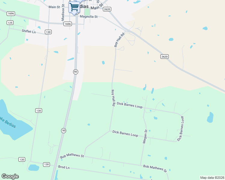 map of restaurants, bars, coffee shops, grocery stores, and more near Roy Hall Rd in Bedias