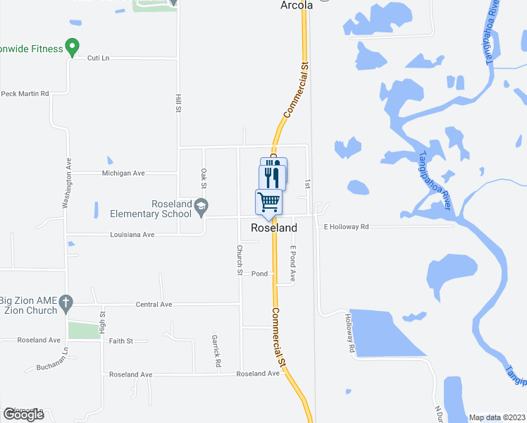 map of restaurants, bars, coffee shops, grocery stores, and more near 62500 Church Street in Roseland