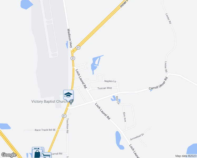 map of restaurants, bars, coffee shops, grocery stores, and more near 2575 Naples Lane in Valdosta