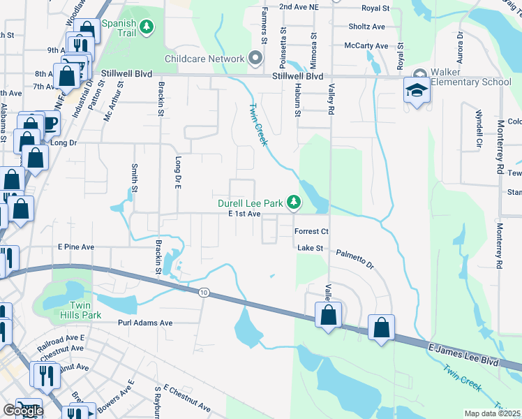 map of restaurants, bars, coffee shops, grocery stores, and more near 1708 East 1st Avenue in Crestview