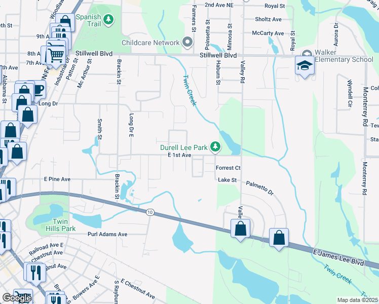 map of restaurants, bars, coffee shops, grocery stores, and more near 1704 East 1st Avenue in Crestview