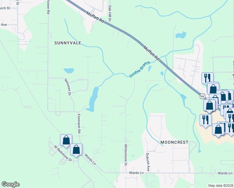 map of restaurants, bars, coffee shops, grocery stores, and more near 8400-8498 Whitestone Pl in Semmes
