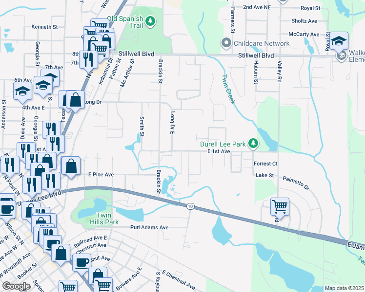 map of restaurants, bars, coffee shops, grocery stores, and more near 1516 East 1st Avenue in Crestview