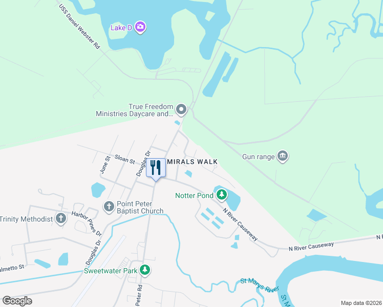 map of restaurants, bars, coffee shops, grocery stores, and more near 101 Commodore Court in Saint Marys