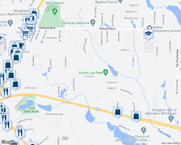 map of restaurants, bars, coffee shops, grocery stores, and more near 231 January Court in Crestview