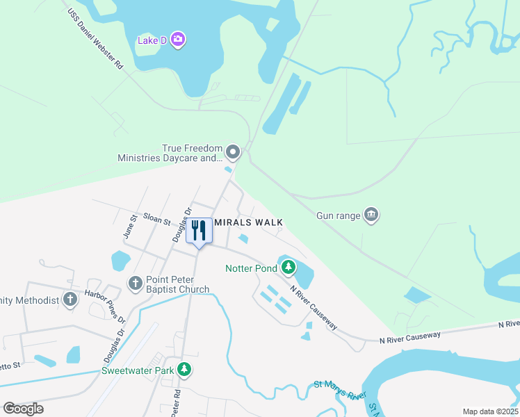 map of restaurants, bars, coffee shops, grocery stores, and more near 104 Commodore Ct in St Marys