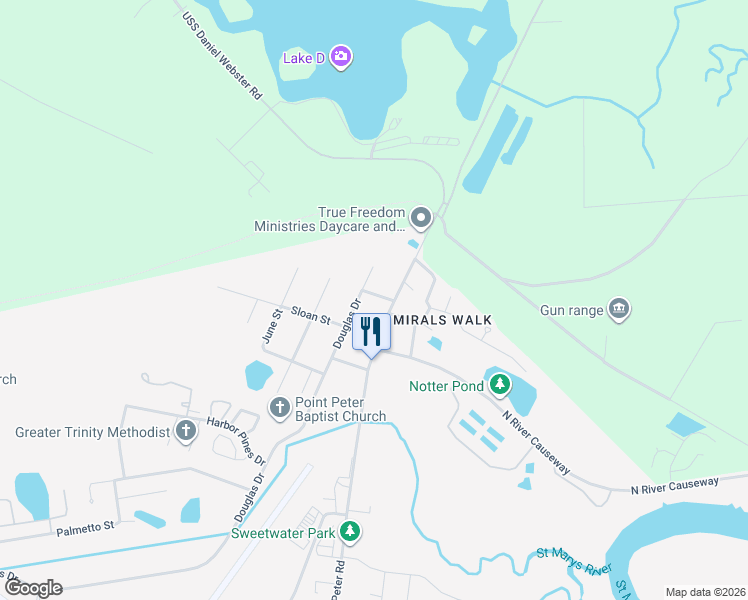 map of restaurants, bars, coffee shops, grocery stores, and more near 2599 Douglas Drive in St. Marys
