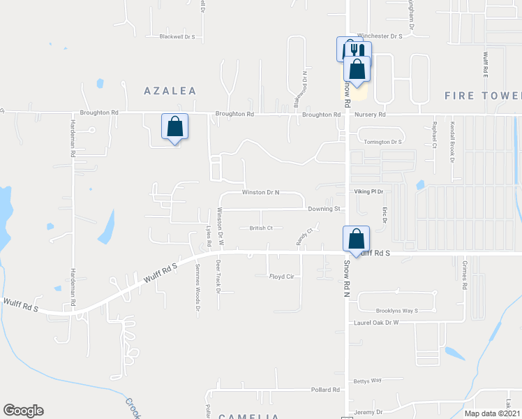 map of restaurants, bars, coffee shops, grocery stores, and more near 4912 Downing Street in Semmes