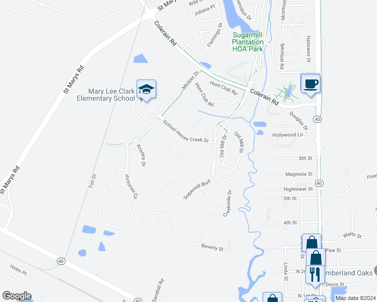 map of restaurants, bars, coffee shops, grocery stores, and more near 102 Natures Bounty Trail in St. Marys