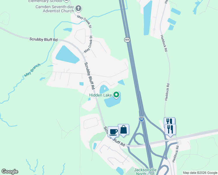 map of restaurants, bars, coffee shops, grocery stores, and more near 118 Willow Lake Drive in Kingsland