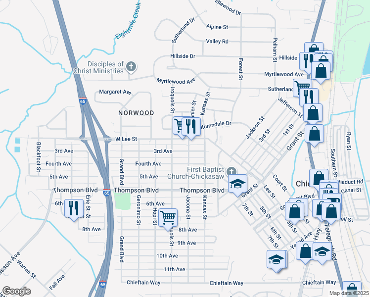 map of restaurants, bars, coffee shops, grocery stores, and more near 152 3rd Avenue in Chickasaw