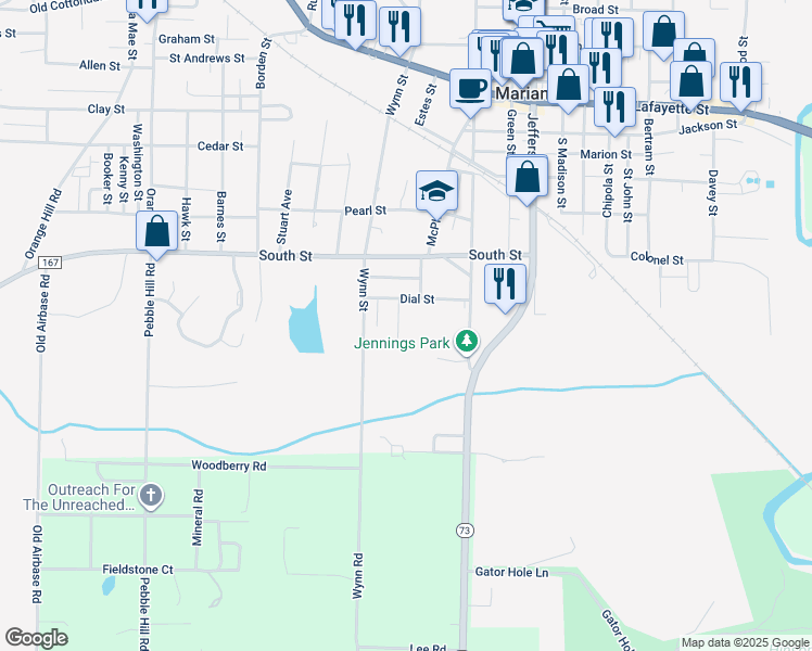 map of restaurants, bars, coffee shops, grocery stores, and more near 2768 Brenda St in Marianna