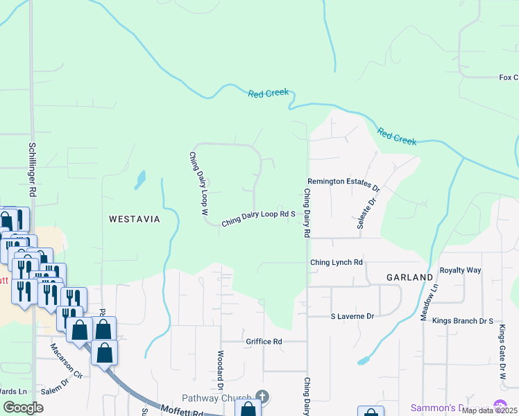 map of restaurants, bars, coffee shops, grocery stores, and more near 3650 Ching Dairy Loop East in Mobile