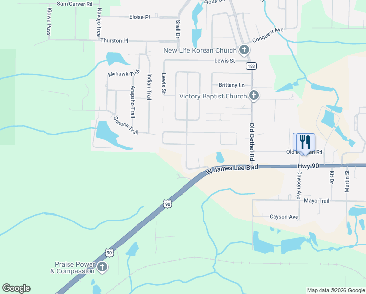map of restaurants, bars, coffee shops, grocery stores, and more near 2102 Cleo Lane in Crestview