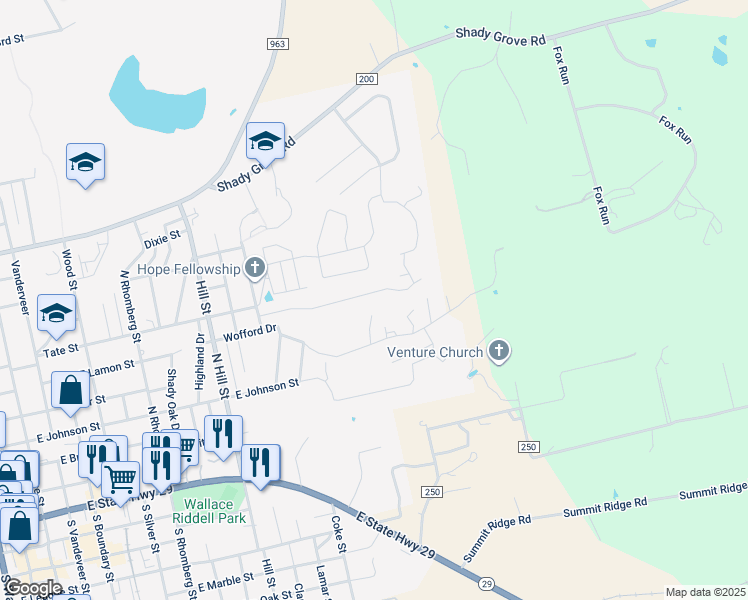 map of restaurants, bars, coffee shops, grocery stores, and more near 1403 Adam in Burnet