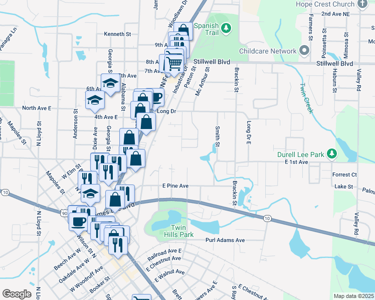 map of restaurants, bars, coffee shops, grocery stores, and more near 905 Birch River Avenue in Crestview