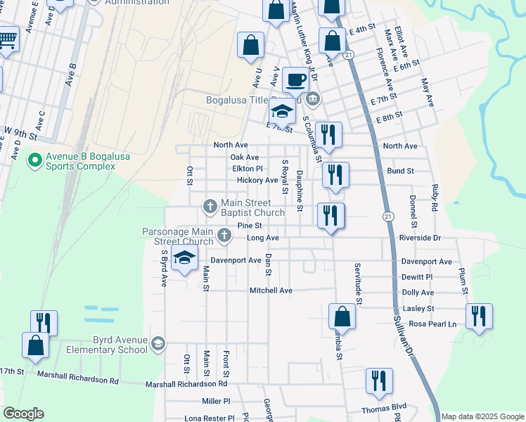 map of restaurants, bars, coffee shops, grocery stores, and more near 3953 Lolan Court in Bogalusa