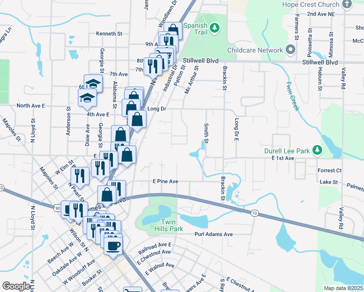map of restaurants, bars, coffee shops, grocery stores, and more near 905 Birch River Avenue in Crestview