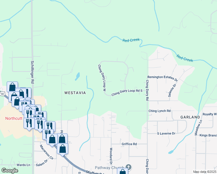 map of restaurants, bars, coffee shops, grocery stores, and more near 7350-7406 Ching Dairy Loop W in Mobile