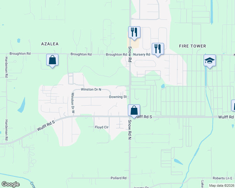 map of restaurants, bars, coffee shops, grocery stores, and more near 9978 Downing St in Mobile