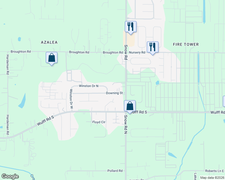 map of restaurants, bars, coffee shops, grocery stores, and more near 9978 Downing Street in Semmes