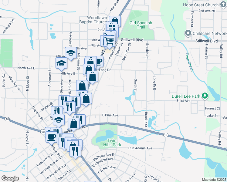 map of restaurants, bars, coffee shops, grocery stores, and more near 216 Virginia Street in Crestview