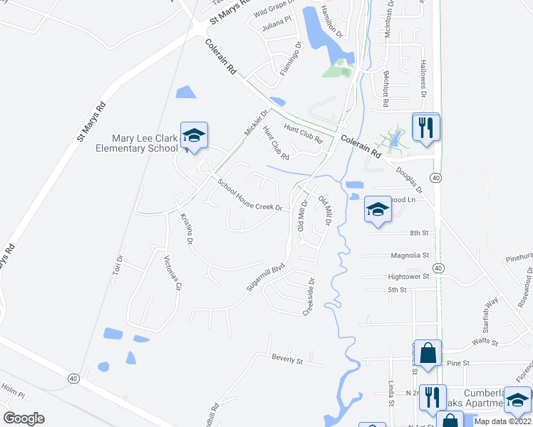 map of restaurants, bars, coffee shops, grocery stores, and more near 46 Natures Bounty Trail in Saint Marys