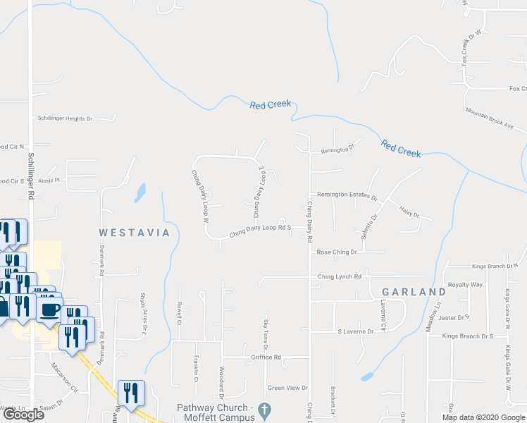 map of restaurants, bars, coffee shops, grocery stores, and more near 3650 Ching Dairy Loop East in Mobile