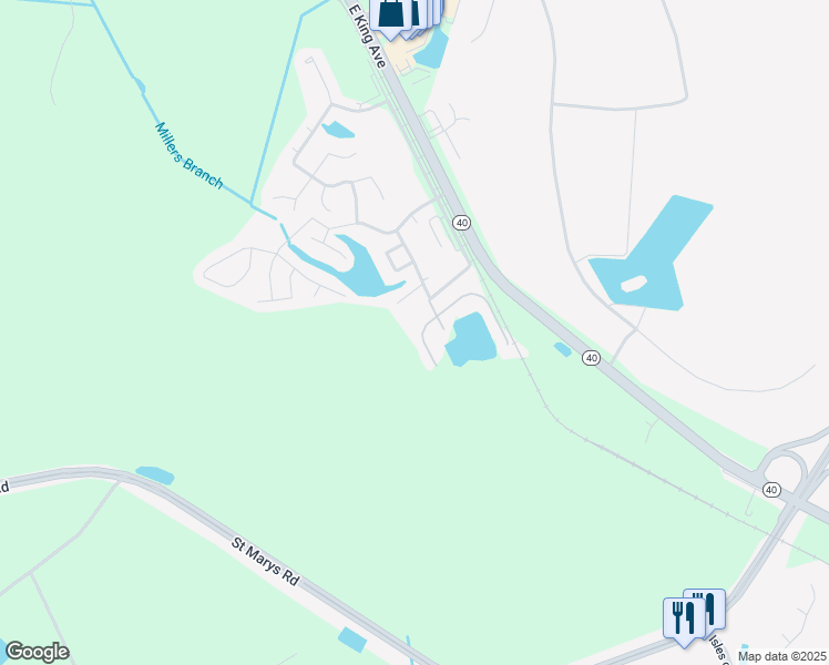 map of restaurants, bars, coffee shops, grocery stores, and more near 155 Lakemont Drive in Kingsland