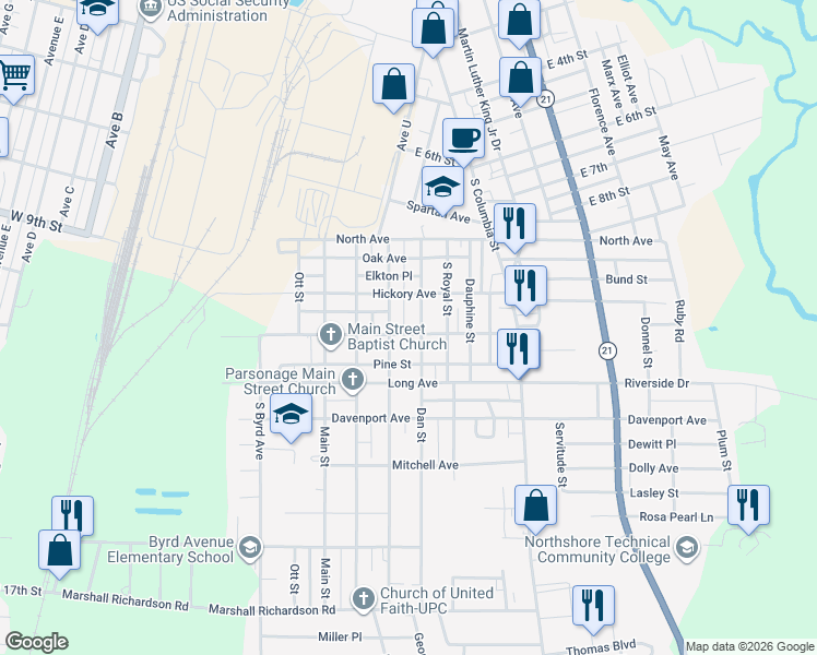 map of restaurants, bars, coffee shops, grocery stores, and more near 3953 Lolan Court in Bogalusa